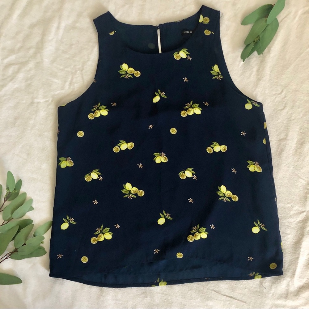 cotton on chiffon lemon tank (navy)